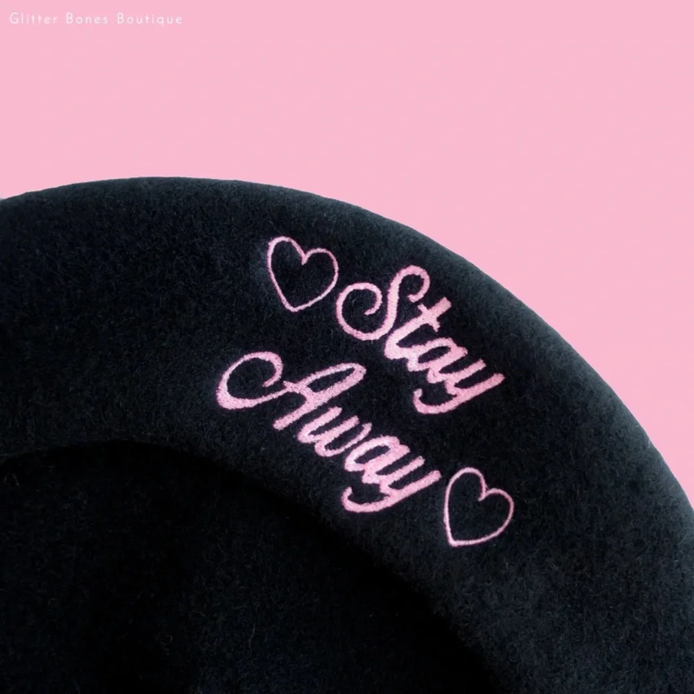 Stay away embroidered beret - Picture 2 of 2